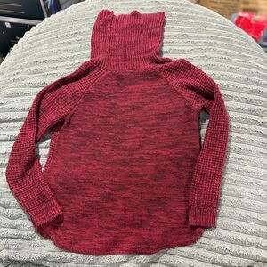 It's Our Time Cowl Turtleneck Waffle Knit Sweater Maroon Wine M